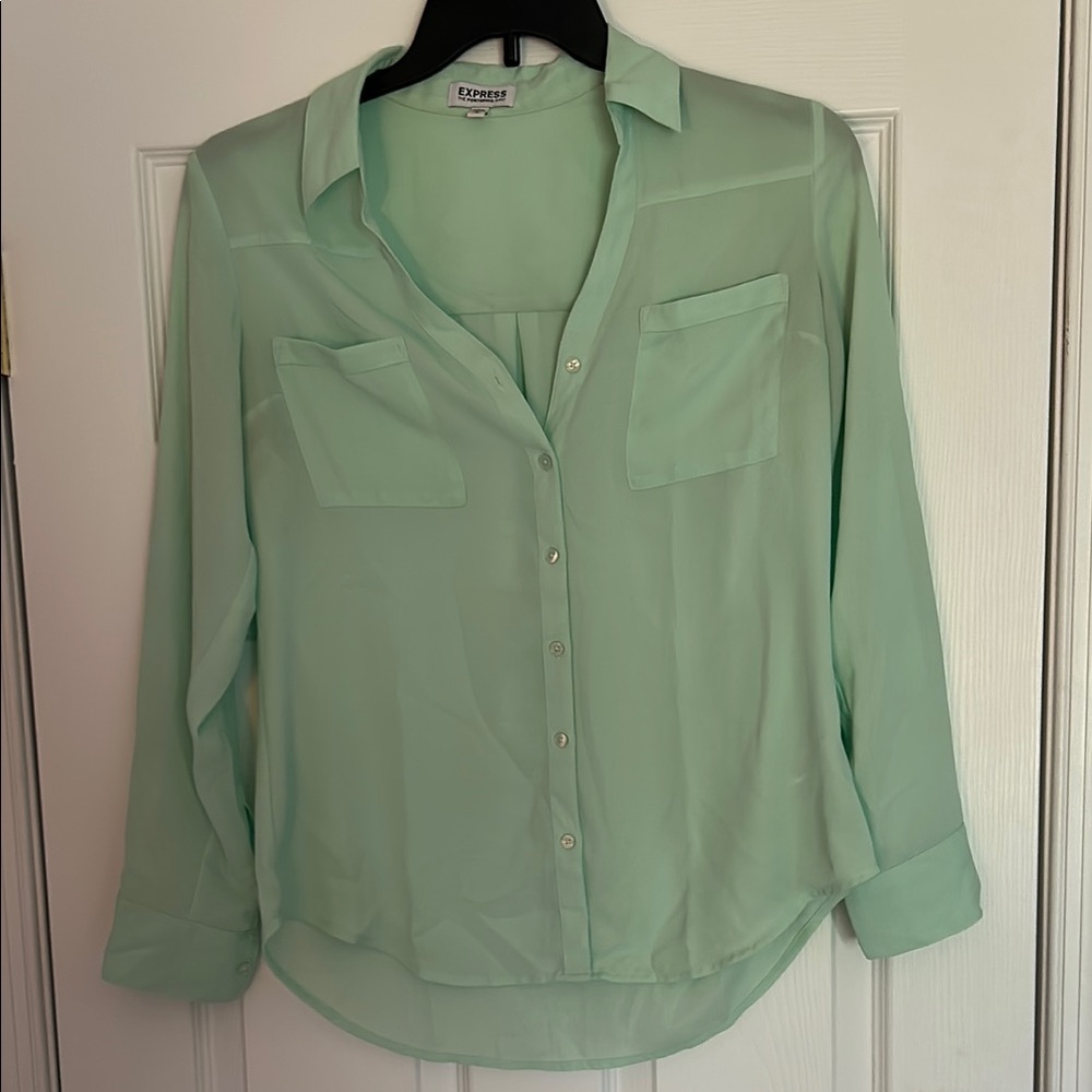 Express Light Green Button-Down Shirt - image 1